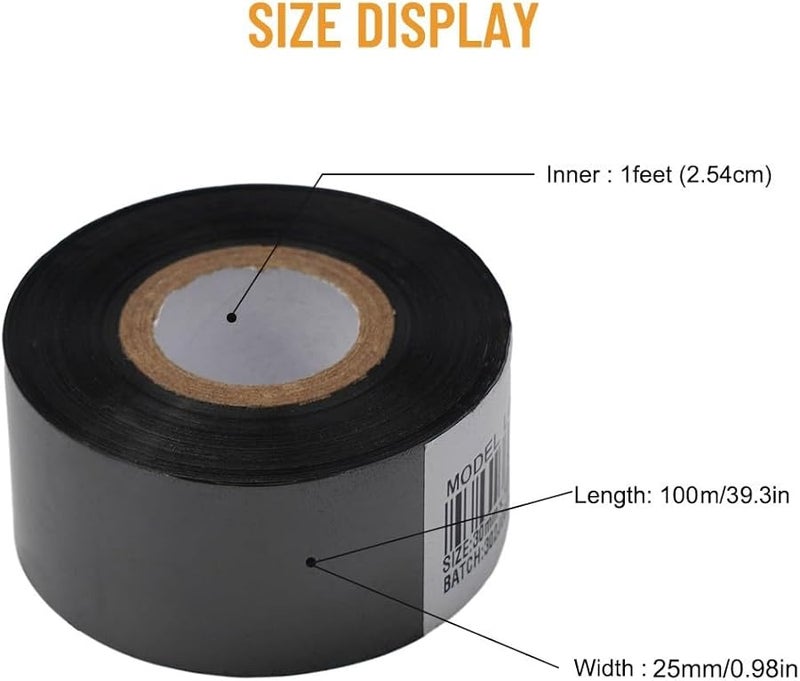 Black Thermal Printing Ribbon 25mm x 100m for HP 241 DY 8 TJ 08 Date Coding Machine - Image 3